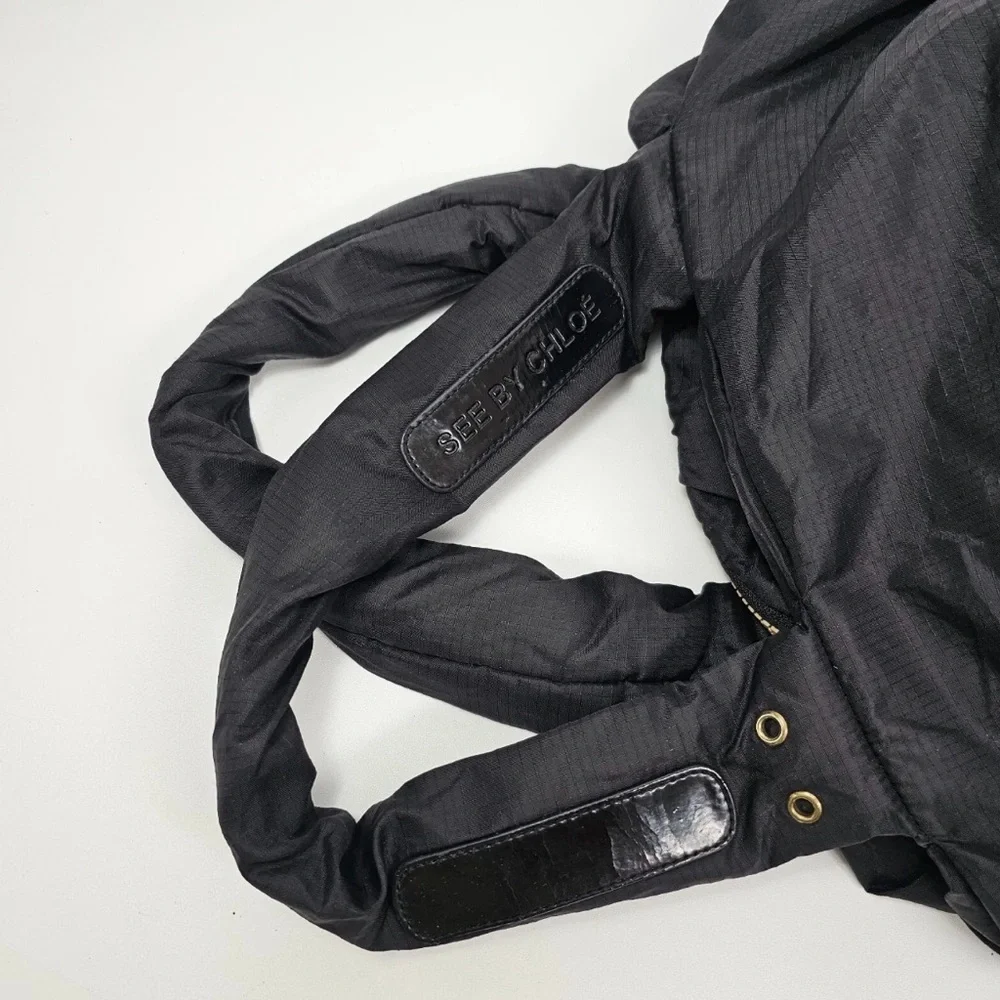 Authentic See By Chloe Women's Black Padded Nylon Tote Bag - Picture 5 of 6